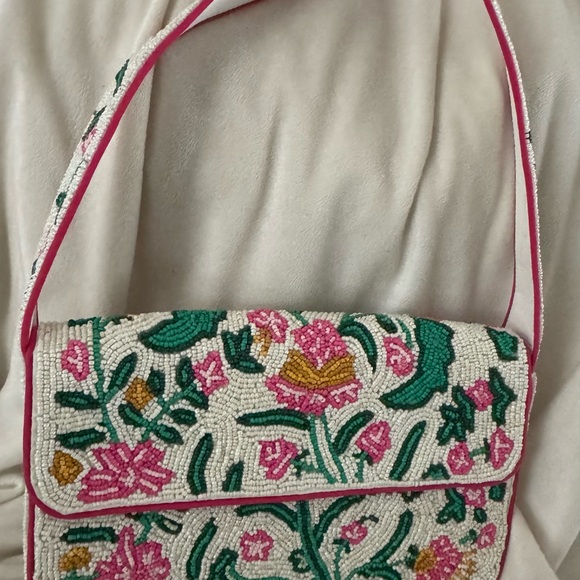 Handbags - Beaded Floral Crossbody Bag in White, Pink & Green NWT